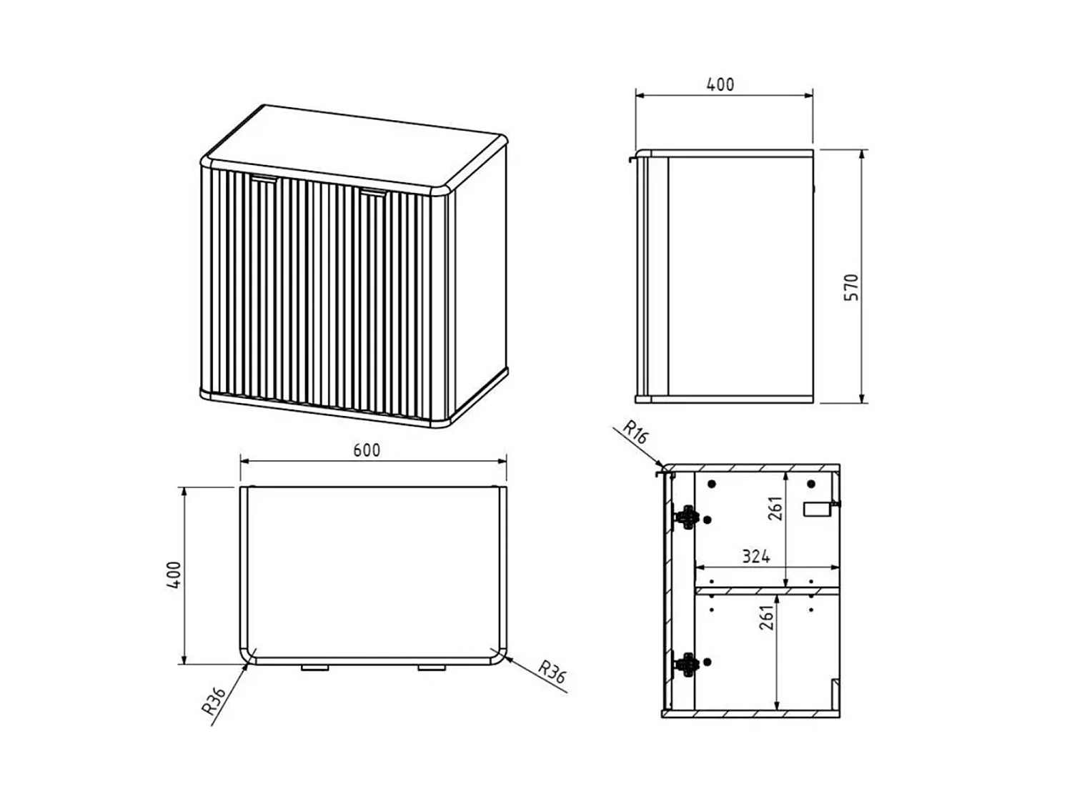 Fluted Vanity Unit 600mm Countertop Bathroom Cabinet with Worktop Beige Cashmere Oren