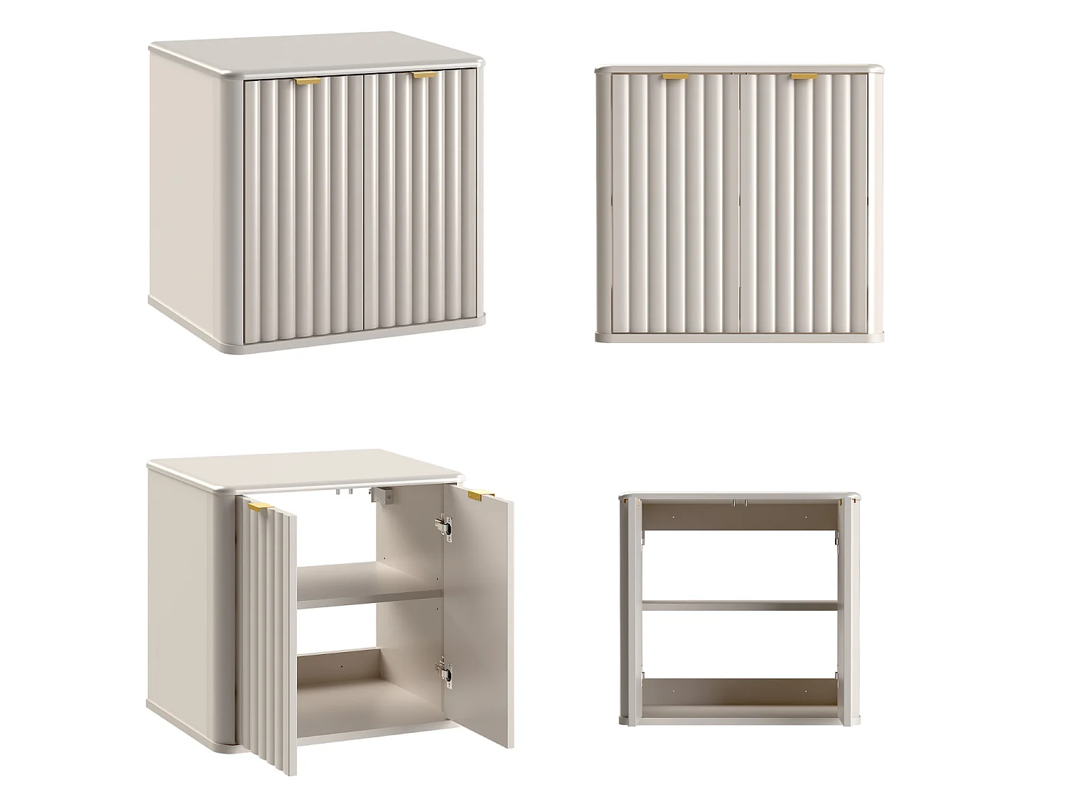 Fluted Vanity Unit 600mm Countertop Bathroom Cabinet with Worktop Beige Cashmere Oren