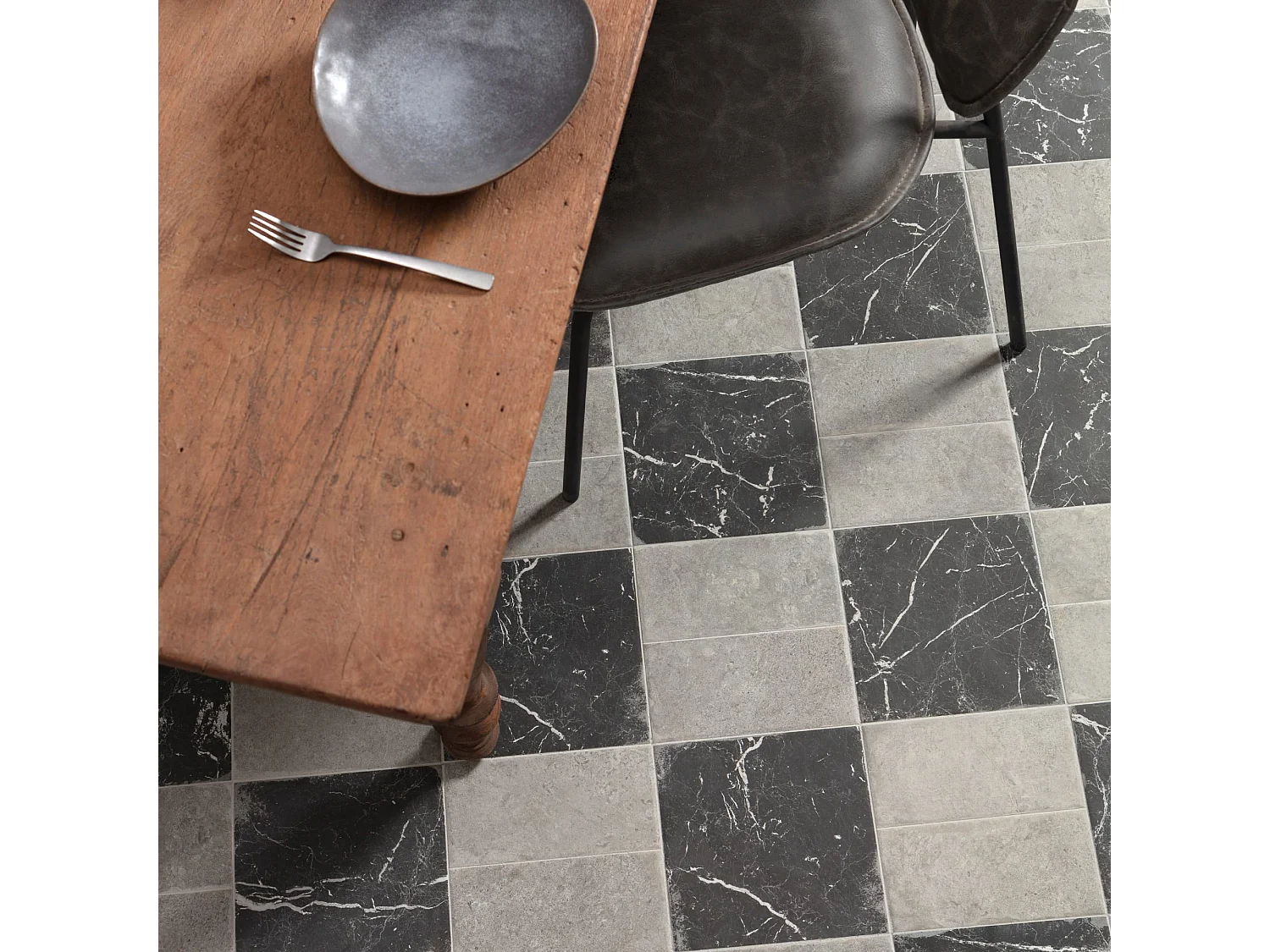 Carrelage Vintage effet Marbre Gris Noir 22,3x22,3x0,9 cm Palazzo - Sol et mur intérieur (vendu par carton de 0,65 m²) - RO'MA CARRELAGE