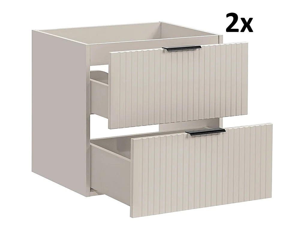 Double Vanity Unit Beige Bathroom 1200mm Sink Cabinet Drawers Wall Storage Countertop Worktop Fluted Ribbed Cashmere Adel