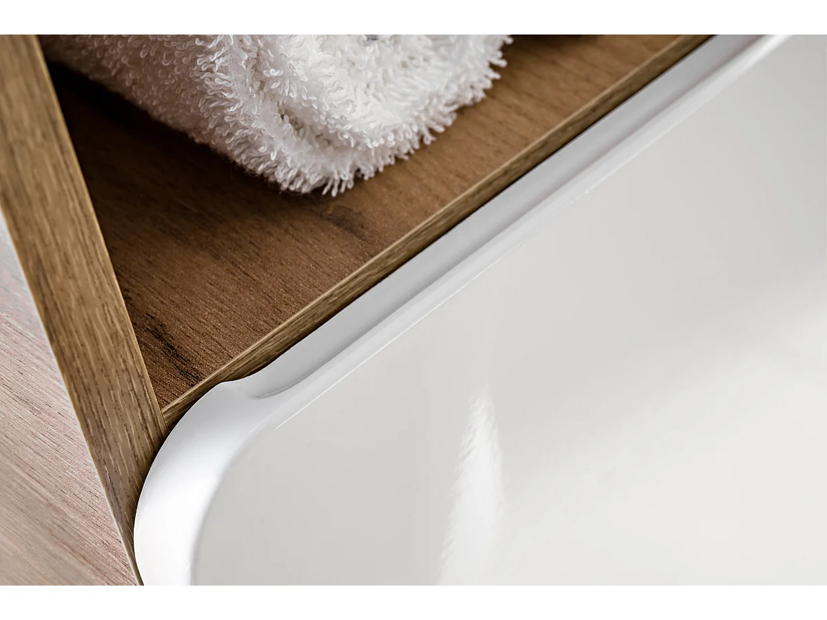 Wall Hung Bathroom Cabinets Furniture Set Tall Unit 600mm Vanity Cabinet with Sink Countertop White Gloss Oak Effect Aruba