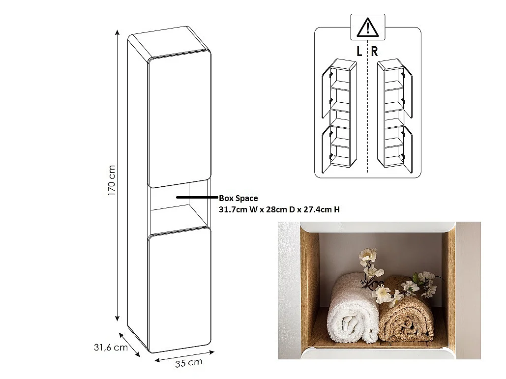 Wall Hung Bathroom Cabinets Furniture Set Tall Unit 600mm Vanity Cabinet with Sink Countertop White Gloss Oak Effect Aruba