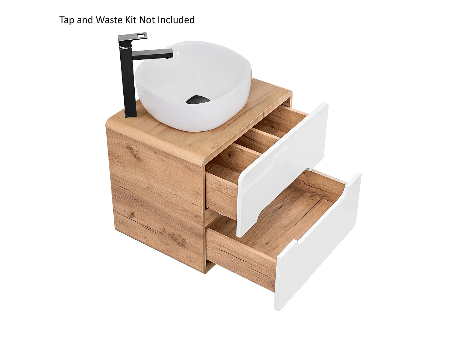 Wall Hung Bathroom Cabinets Furniture Set Tall Unit 600mm Vanity Cabinet with Sink Countertop White Gloss Oak Effect Aruba