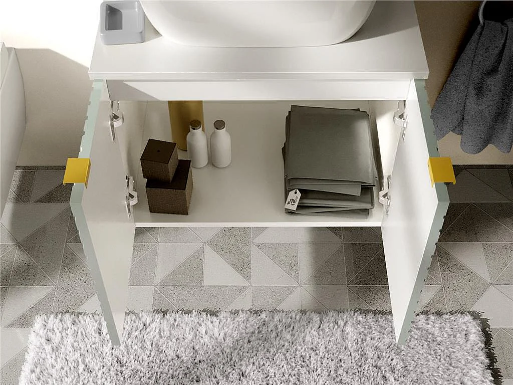 Wall Hung Vanity Unit 600mm Bathroom Cabinet with White Countertop Worktop Green Fluted Cara