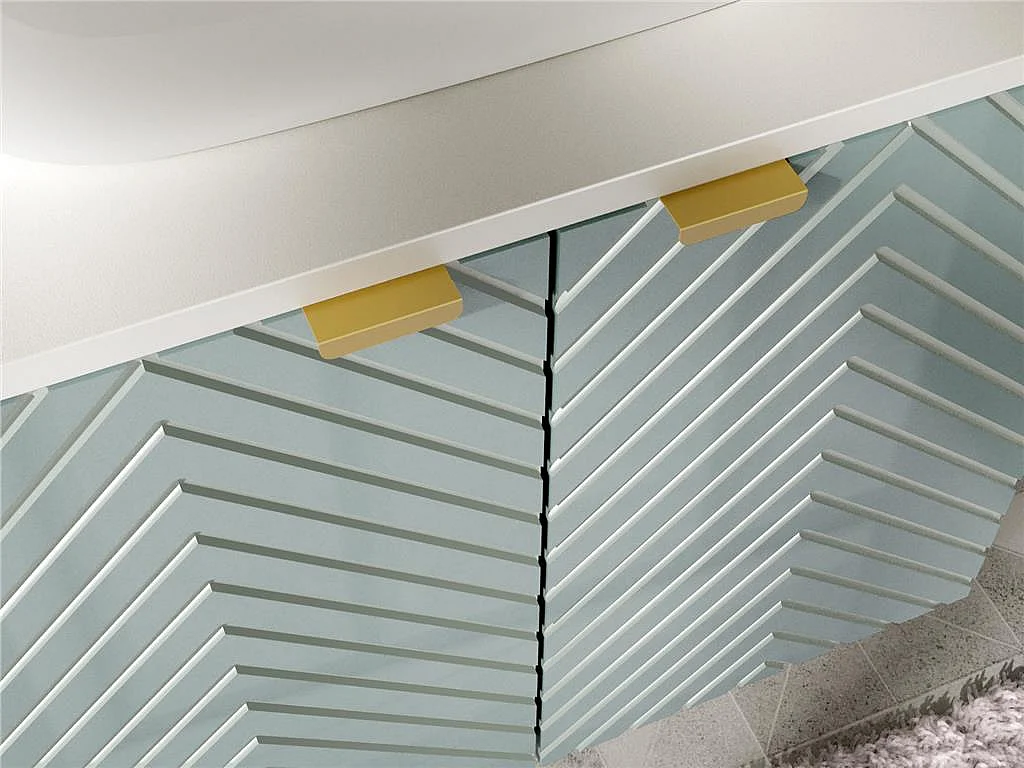 Wall Hung Vanity Unit 600mm Bathroom Cabinet with White Countertop Worktop Green Fluted Cara