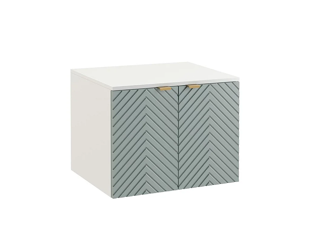 Wall Hung Vanity Unit 600mm Bathroom Cabinet with White Countertop Worktop Green Fluted Cara