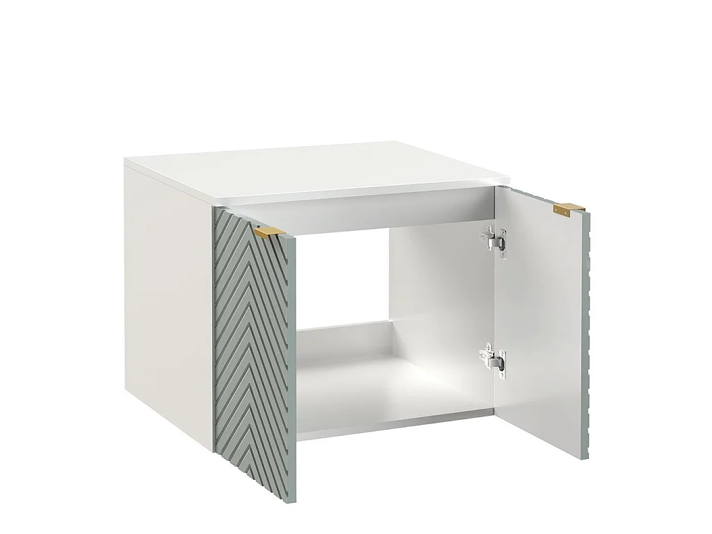 Wall Hung Vanity Unit 600mm Bathroom Cabinet with White Countertop Worktop Green Fluted Cara