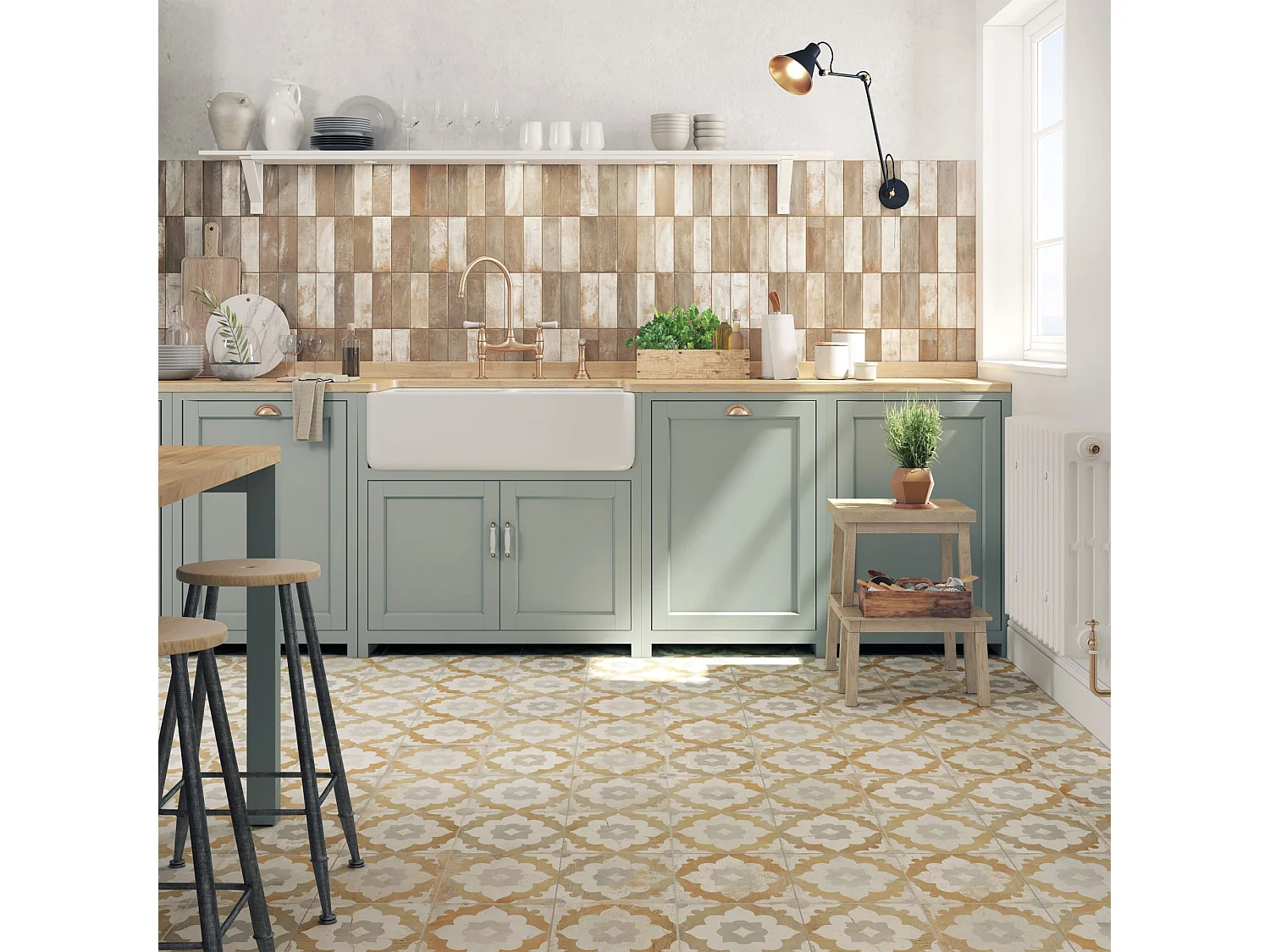 Carrelage Vintage effet Carreau ciment Jaune Ravenna 45x45x0,95 cm Rosaria - Sol et mur intérieur (vendu par carton de 1 m²) - RO'MA CARRELAGE