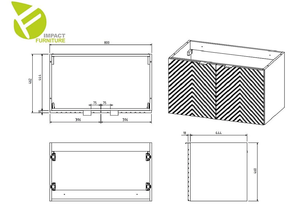 Vanity Unit with Basin 800mm Wall Hung Bathroom Sink Cabinet with Countertop Worktop Fluted Beige Cashmere Cara