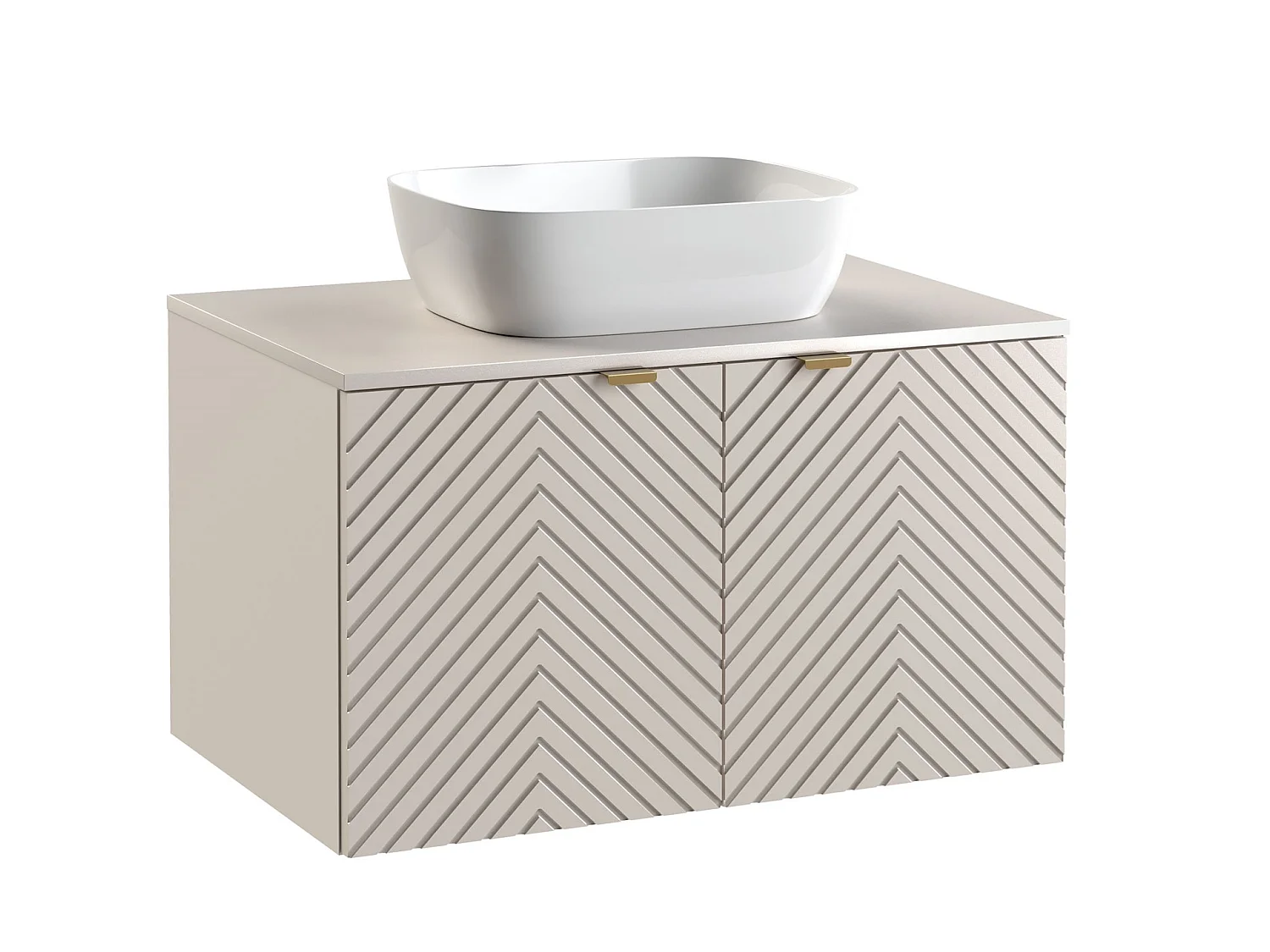 Vanity Unit with Basin 800mm Wall Hung Bathroom Sink Cabinet with Countertop Worktop Fluted Beige Cashmere Cara
