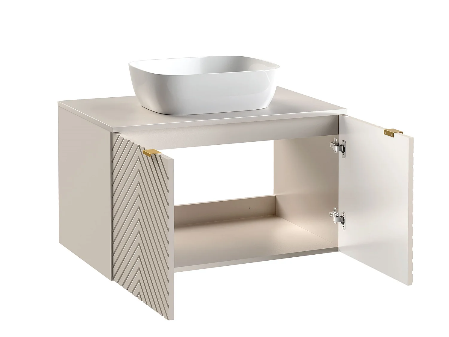 Vanity Unit with Basin 800mm Wall Hung Bathroom Sink Cabinet with Countertop Worktop Fluted Beige Cashmere Cara
