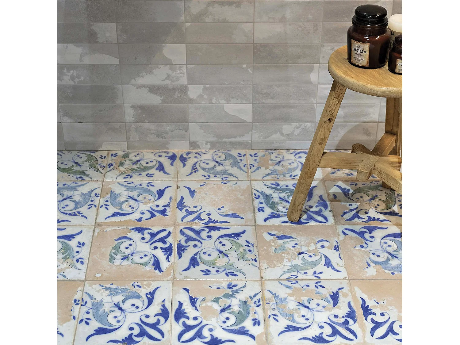 Carrelage Vintage Bleu Leptis 45x45x0,95 cm Solvera - Sol et mur intérieur (vendu par carton de 1 m²) - RO'MA CARRELAGE