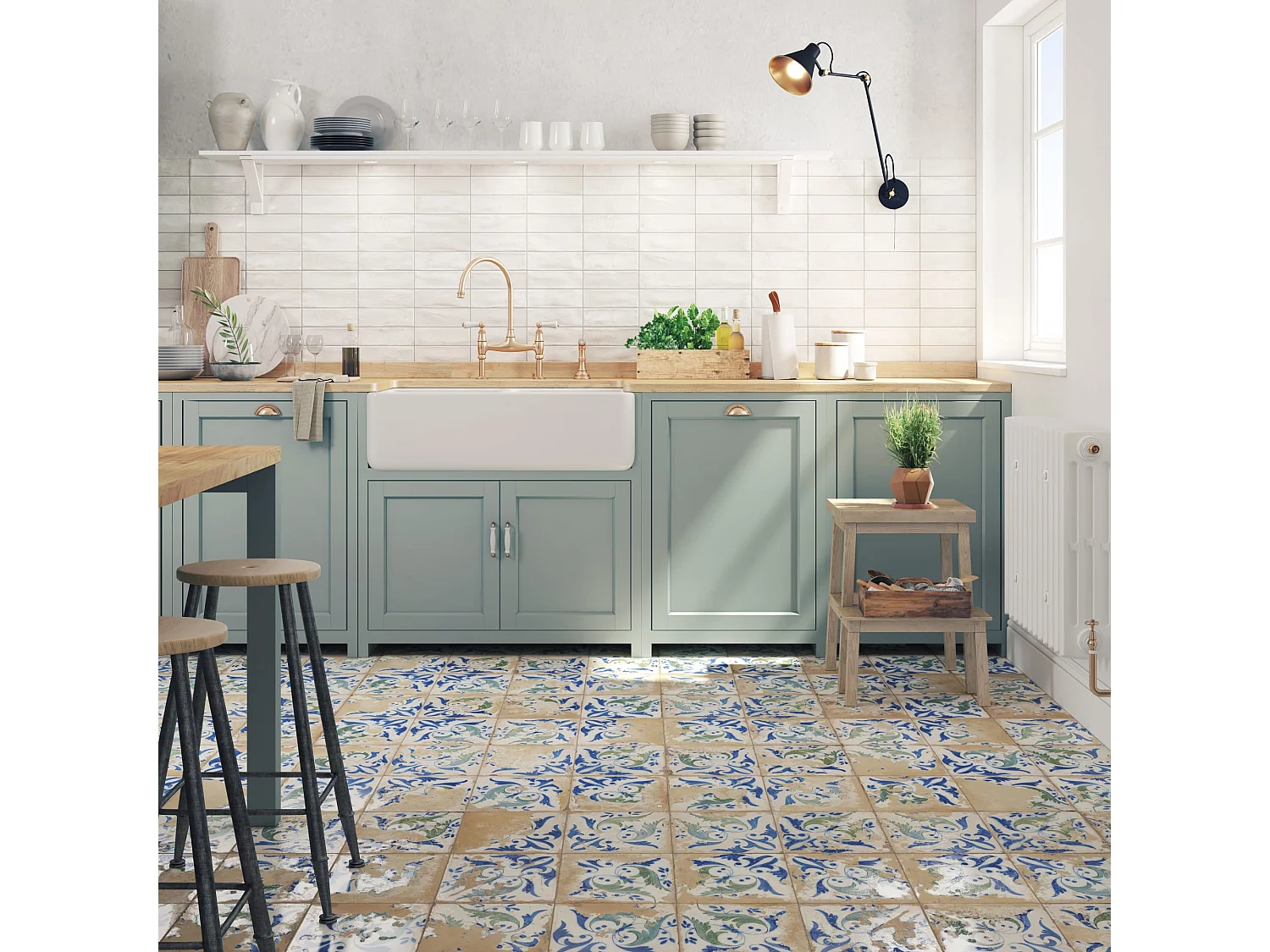 Carrelage Vintage Bleu Leptis 45x45x0,95 cm Solvera - Sol et mur intérieur (vendu par carton de 1 m²) - RO'MA CARRELAGE