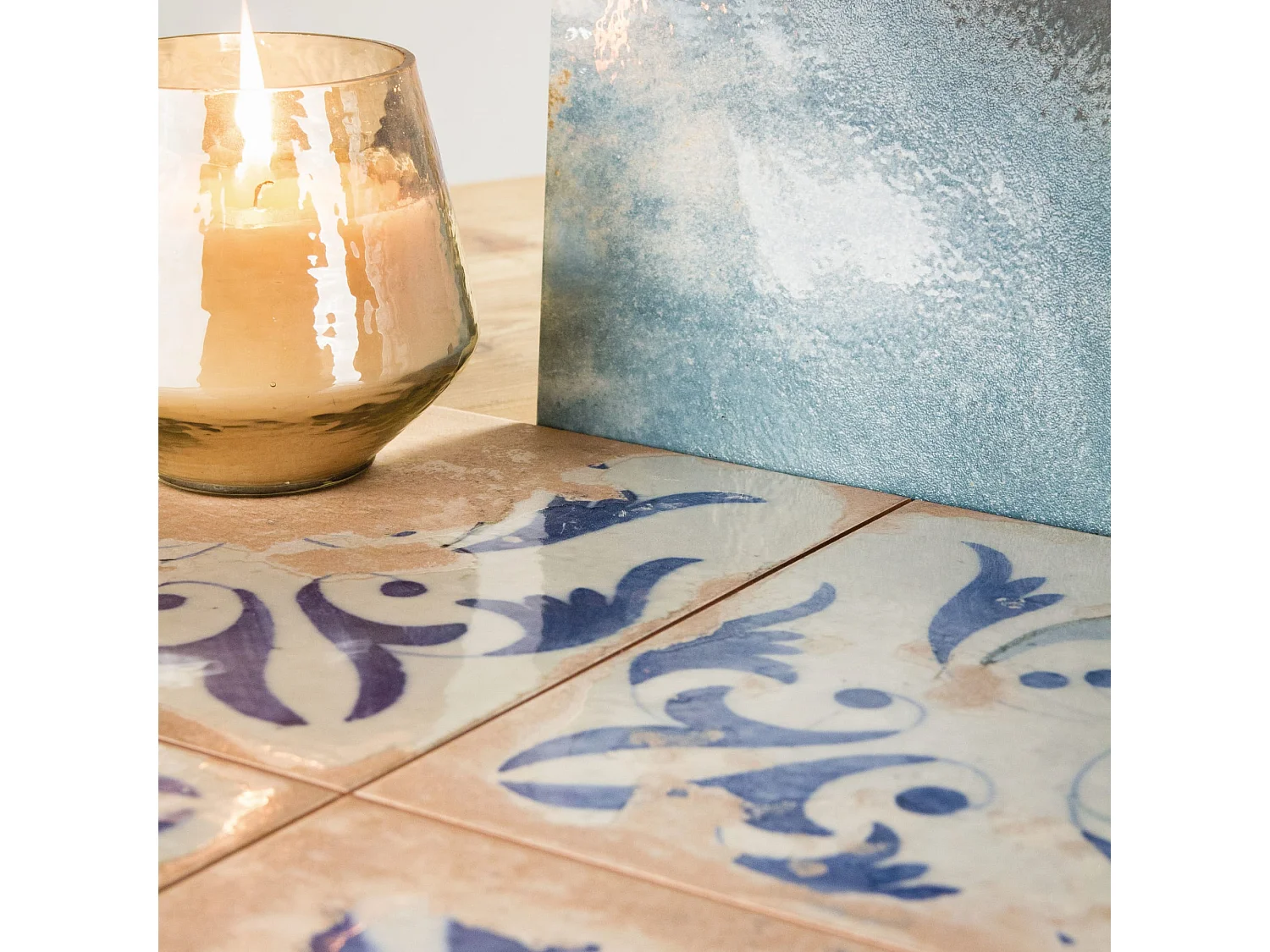Carrelage Vintage Bleu Leptis 45x45x0,95 cm Solvera - Sol et mur intérieur (vendu par carton de 1 m²) - RO'MA CARRELAGE