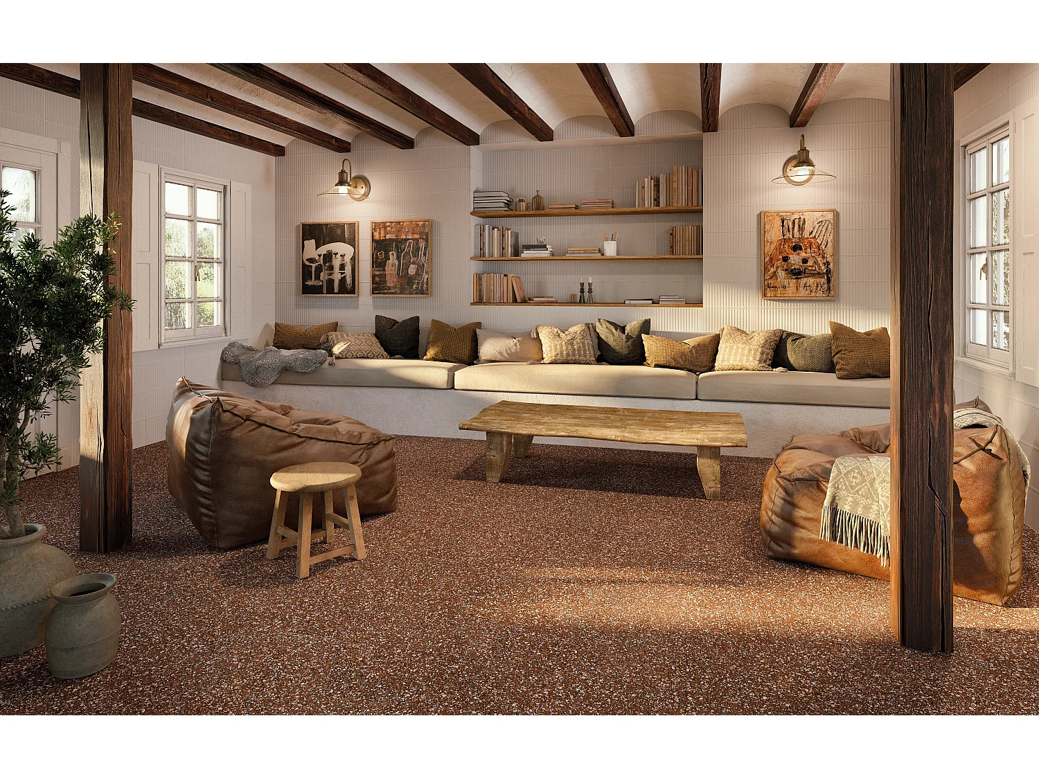 Carrelage Vintage effet Terrazzo Rouge 90x90x0,9 cm Belrosa - Sol et mur intérieur et Sol extérieur (vendu par carton de 1,62 m²) - RO'MA CARRELAGE