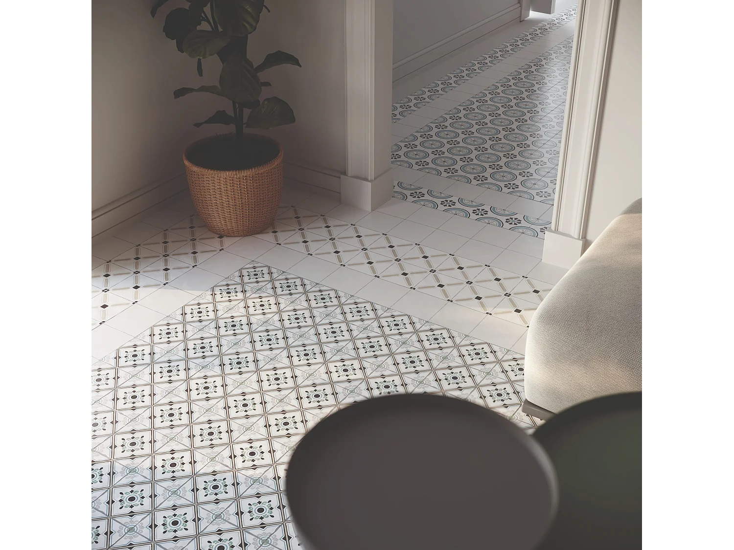 Carrelage effet Carreau ciment Cirelia Beige 12,3x12,3x0,87 cm Tanerio - Sol et mur intérieur (vendu par carton de 0,51 m²) - RO'MA CARRELAGE