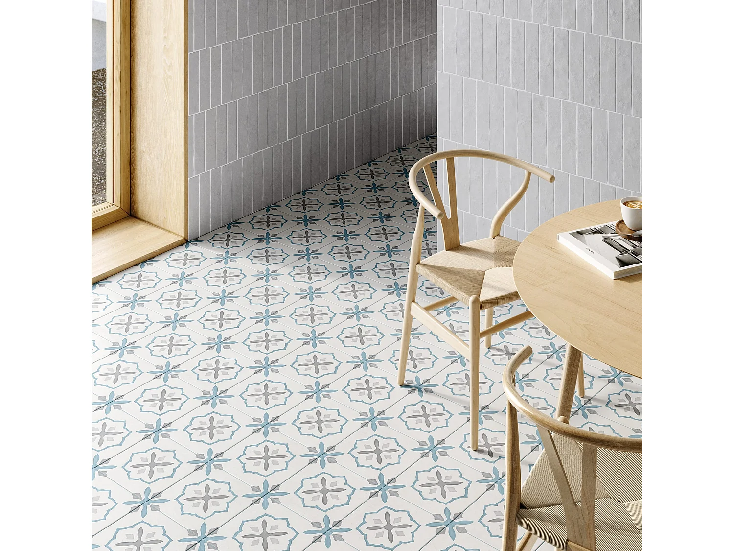 Carrelage effet Carreau ciment Moralis Bleu 22,3x22,3x0,9 cm Ventoril - Sol et mur intérieur (vendu par carton de 0,65 m²) - RO'MA CARRELAGE