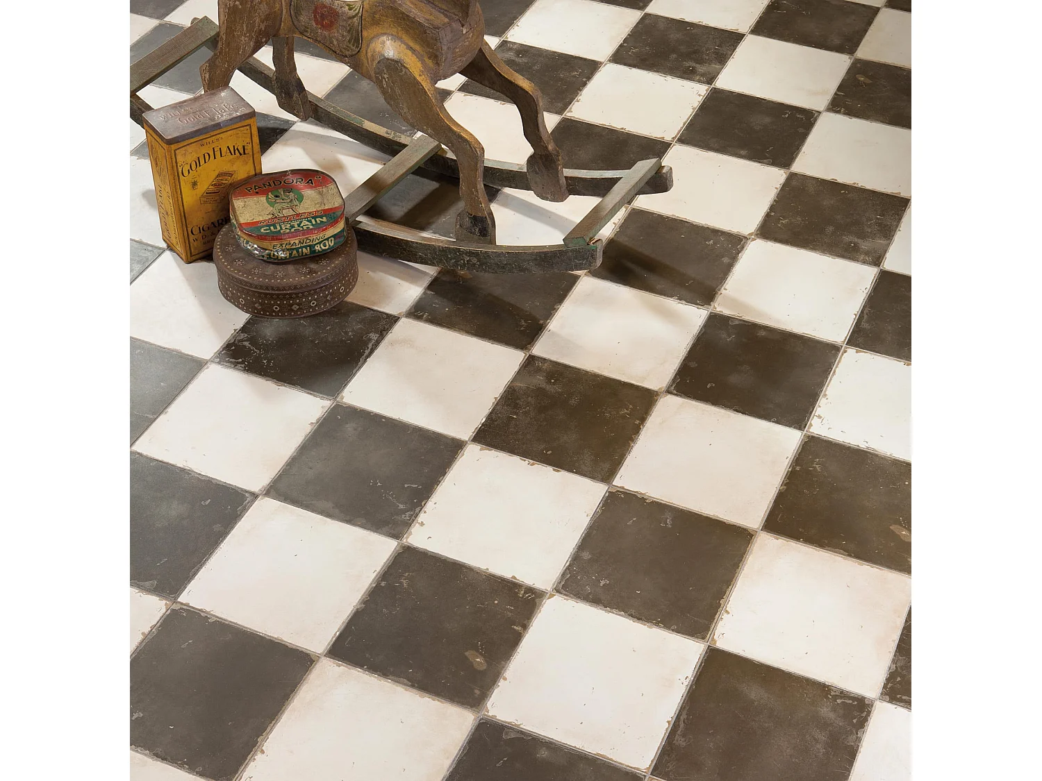 Carrelage Vintage effet Carreau ciment Noir Damier 45x45x0,95 cm Rovessa - Sol et mur intérieur (vendu par carton de 1 m²) - RO'MA CARRELAGE