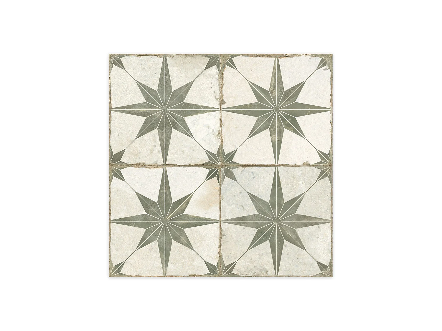 Carrelage Vintage effet Carreau ciment Etoile Verte et Fond Blanc 45x45x0,95 cm Sparta - Sol et mur intérieur (vendu par carton de 1 m²) - RO'MA CARRELAGE