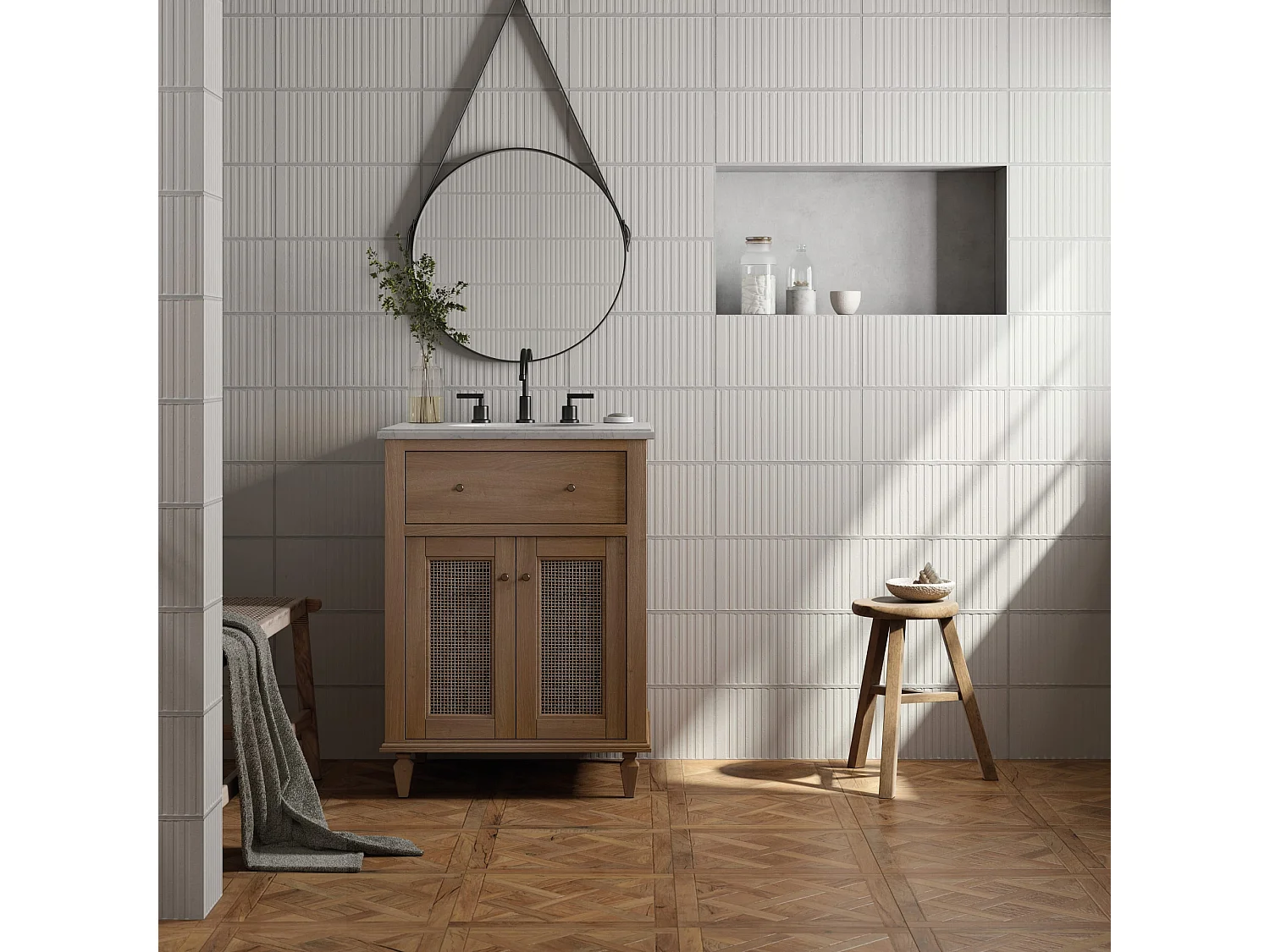 Carrelage Vintage effet Parquet Bois Brut Vieilli Versailles 45x45x0,95 cm Virelno - Sol intérieur (vendu par carton de 1 m²) - RO'MA CARRELAGE