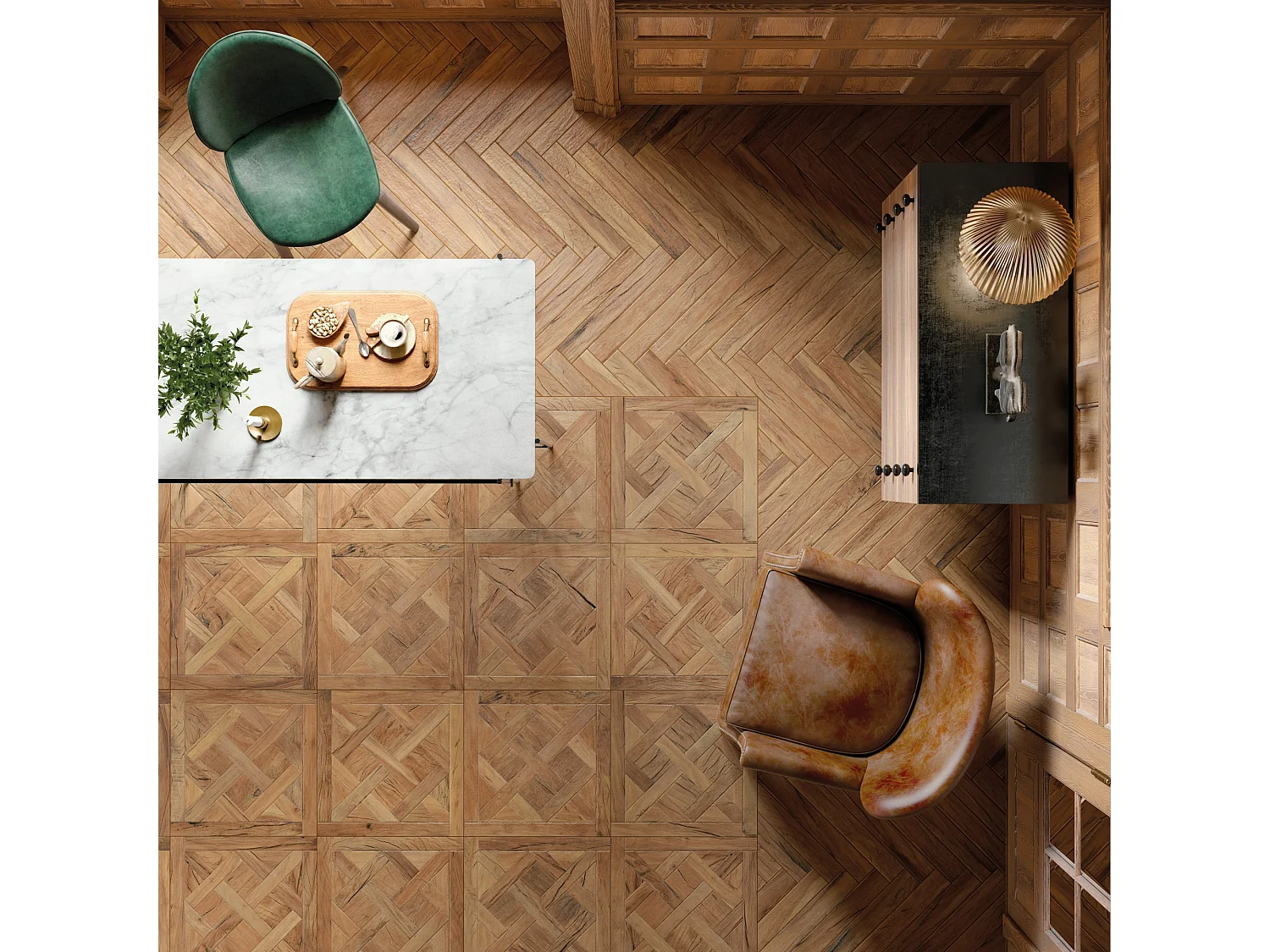 Carrelage Vintage effet Parquet Bois Brut Vieilli Versailles 45x45x0,95 cm Virelno - Sol intérieur (vendu par carton de 1 m²) - RO'MA CARRELAGE