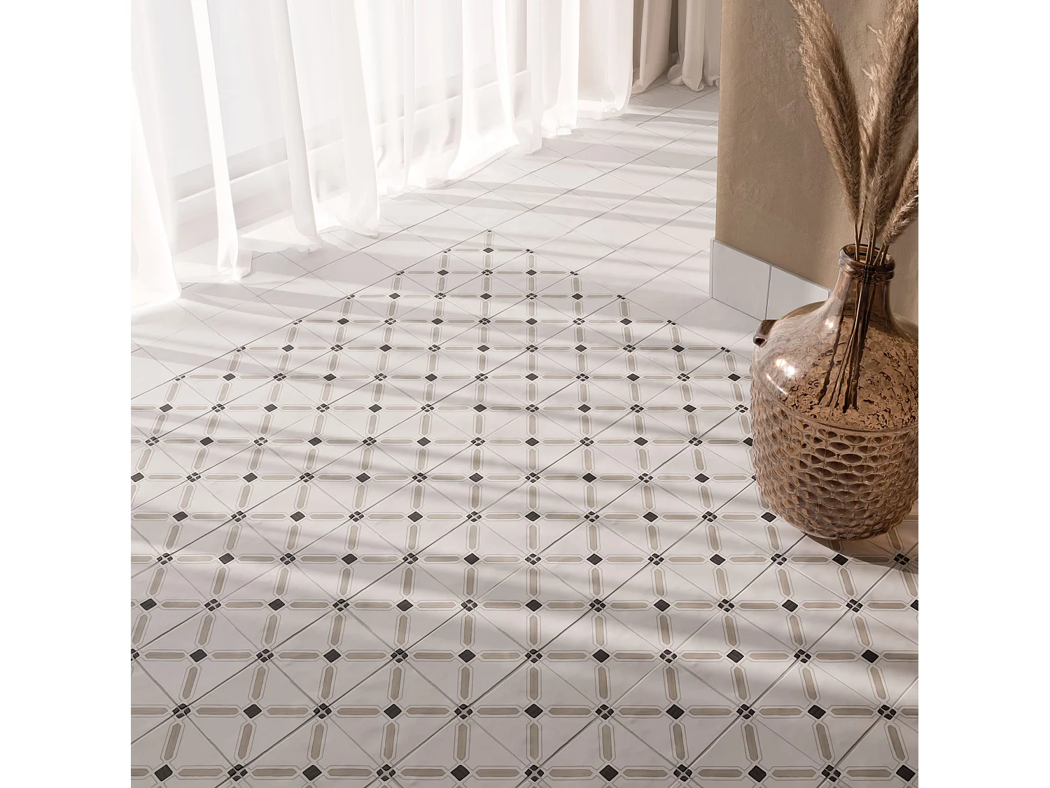 Carrelage effet Carreau ciment Floreva Beige 12,3x12,3x0,87 cm Tanerio - Sol et mur intérieur (vendu par carton de 0,51 m²) - RO'MA CARRELAGE