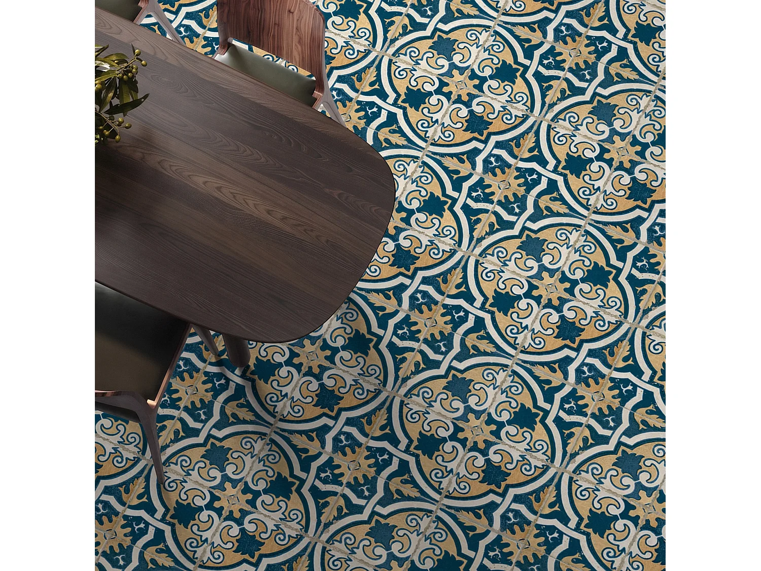 Carrelage Vintage effet Carreau ciment Bleu Ephesos 45x45x0,95 cm Azoria - Sol et mur intérieur (vendu par carton de 1 m²) - RO'MA CARRELAGE