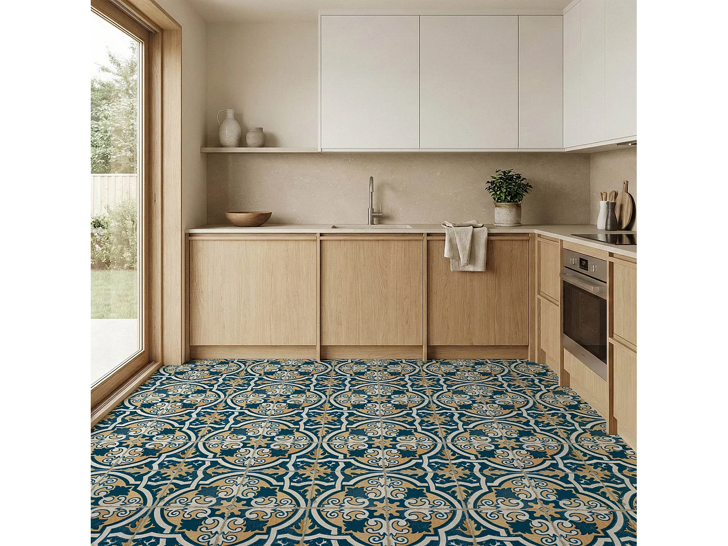 Carrelage Vintage effet Carreau ciment Bleu Ephesos 45x45x0,95 cm Azoria - Sol et mur intérieur (vendu par carton de 1 m²) - RO'MA CARRELAGE