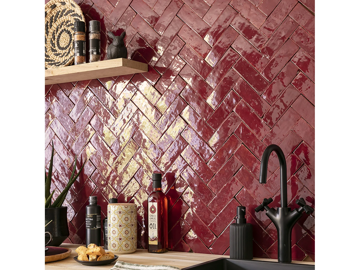 Carrelage Zellige Marocain Rouge Lie de vin 5x15 cm (vendu par 1 m²) - RO'MA NATURE
