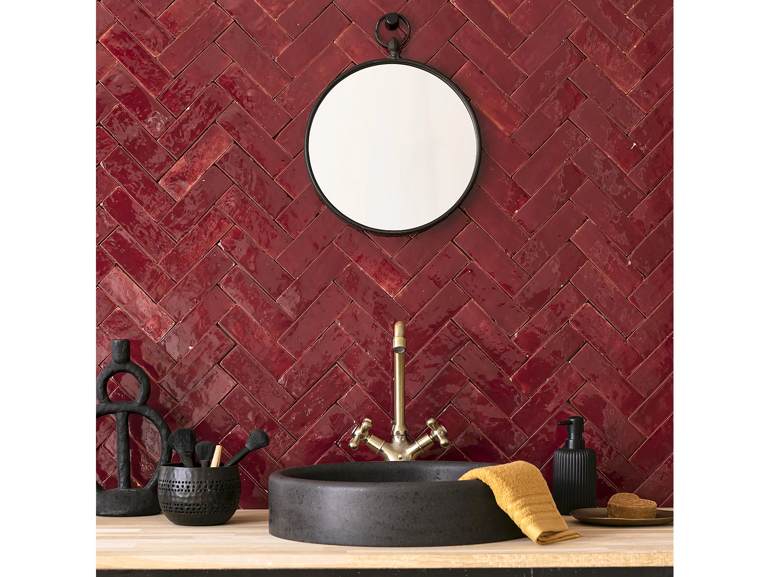 Carrelage Zellige Marocain Rouge Lie de vin 5x15 cm (vendu par 1 m²) - RO'MA NATURE