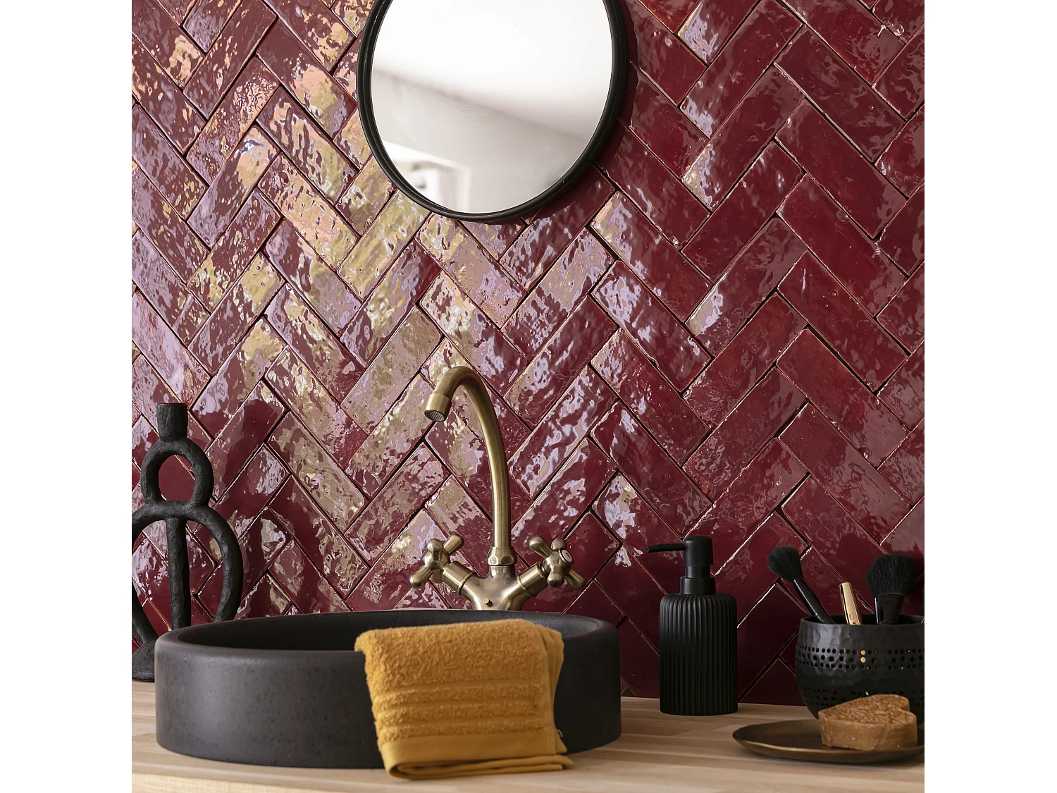 Carrelage Zellige Marocain Rouge Lie de vin 5x15 cm (vendu par 1 m²) - RO'MA NATURE