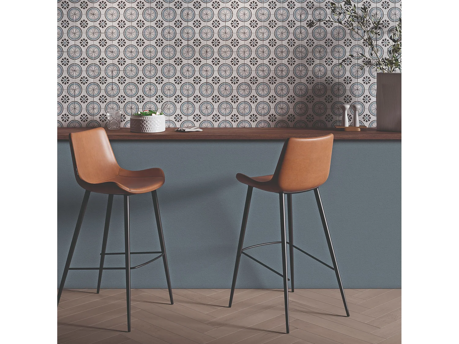 Carrelage effet Carreau ciment Zorelia Bleu 12,3x12,3x0,87 cm Tanerio - Sol et mur intérieur (vendu par carton de 0,51 m²) - RO'MA CARRELAGE