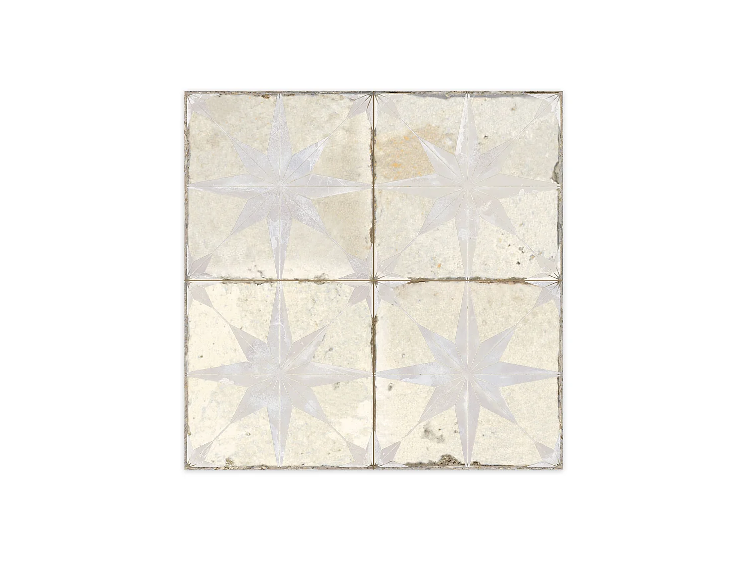 Carrelage Vintage effet Carreau ciment 3D Etoile Blanche et Fond Blanc 45x45x0,95 cm Sparta - Sol et mur intérieur (vendu par carton de 1 m²) - RO'MA CARRELAGE