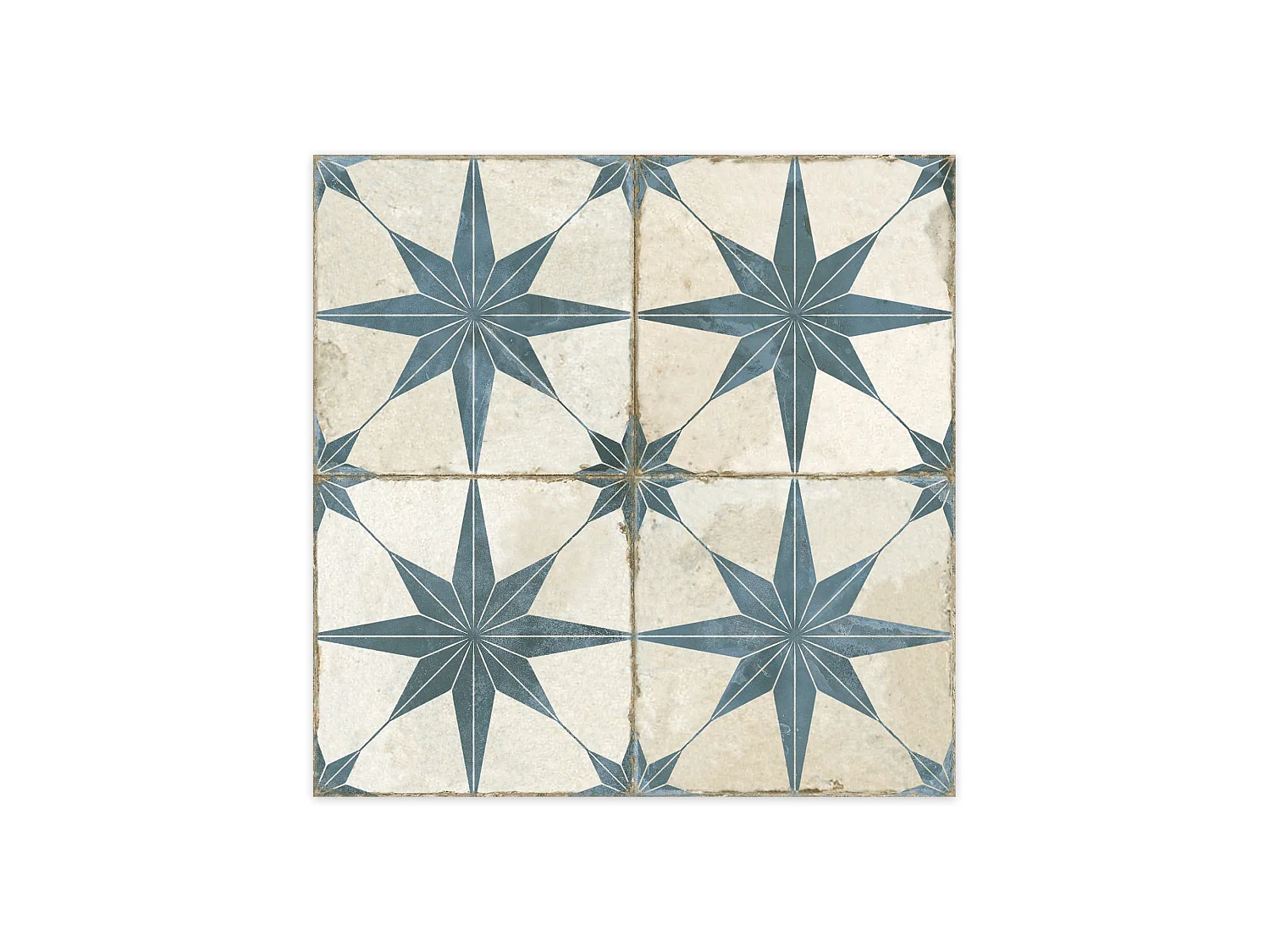 Carrelage Vintage effet Carreau ciment Etoile Bleue et Fond Blanc 45x45x0,95 cm Sparta - Sol et mur intérieur (vendu par carton de 1 m²) - RO'MA CARRELAGE