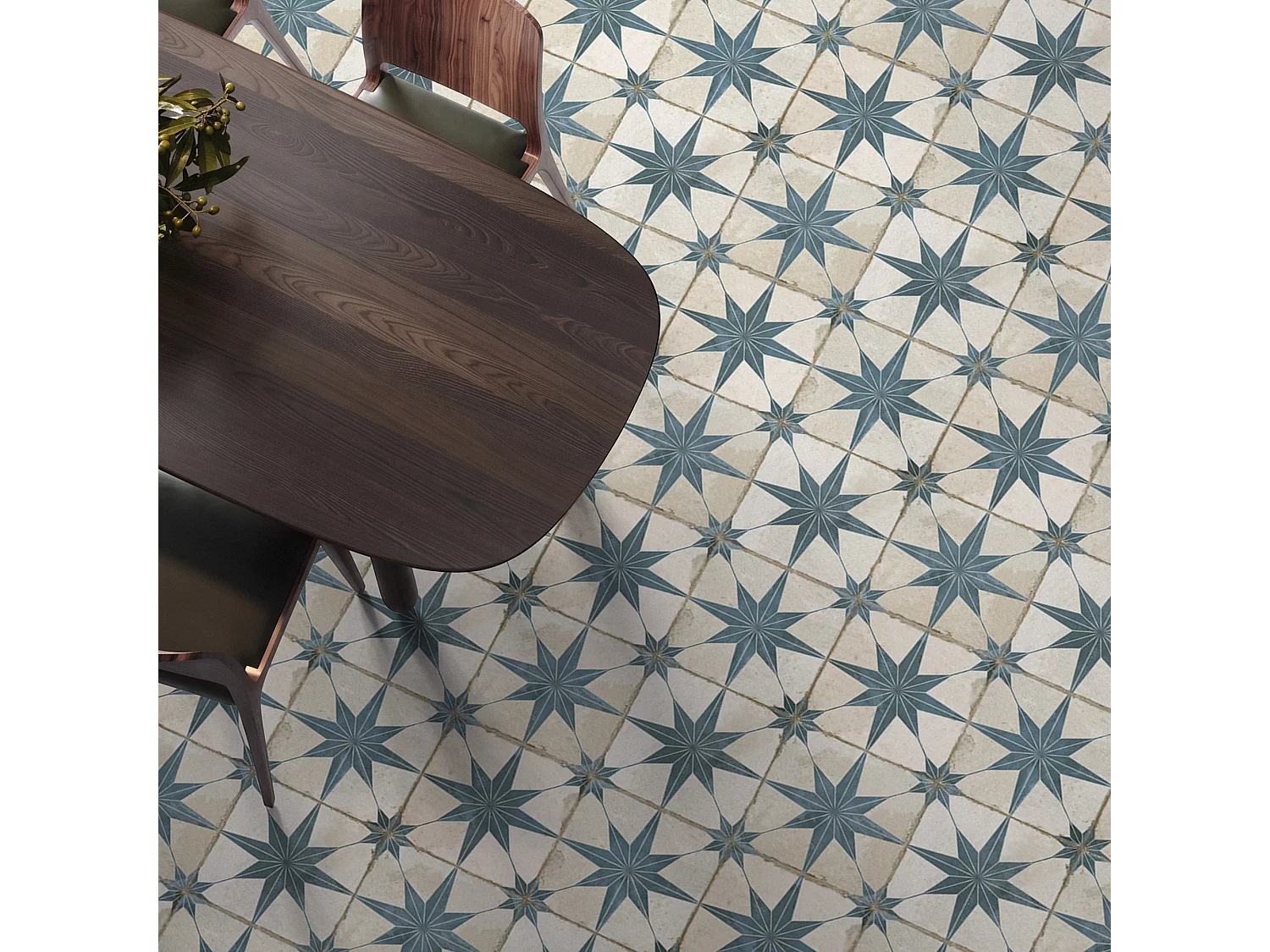 Carrelage Vintage effet Carreau ciment Etoile Bleue et Fond Blanc 45x45x0,95 cm Sparta - Sol et mur intérieur (vendu par carton de 1 m²) - RO'MA CARRELAGE