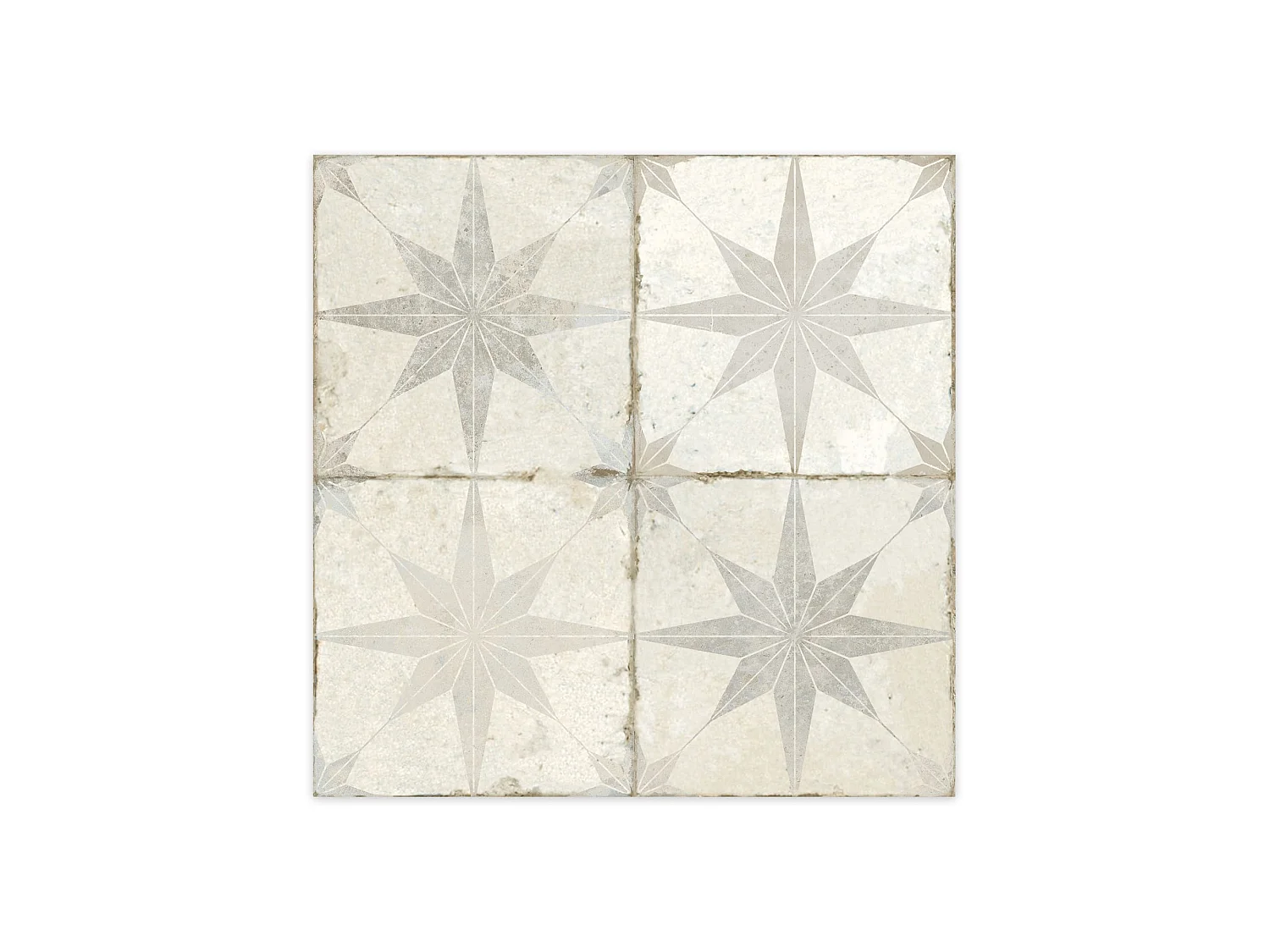 Carrelage Vintage effet Carreau ciment Etoile Blanche et Fond Blanc 45x45x0,95 cm Sparta - Sol et mur intérieur (vendu par carton de 1 m²) - RO'MA CARRELAGE