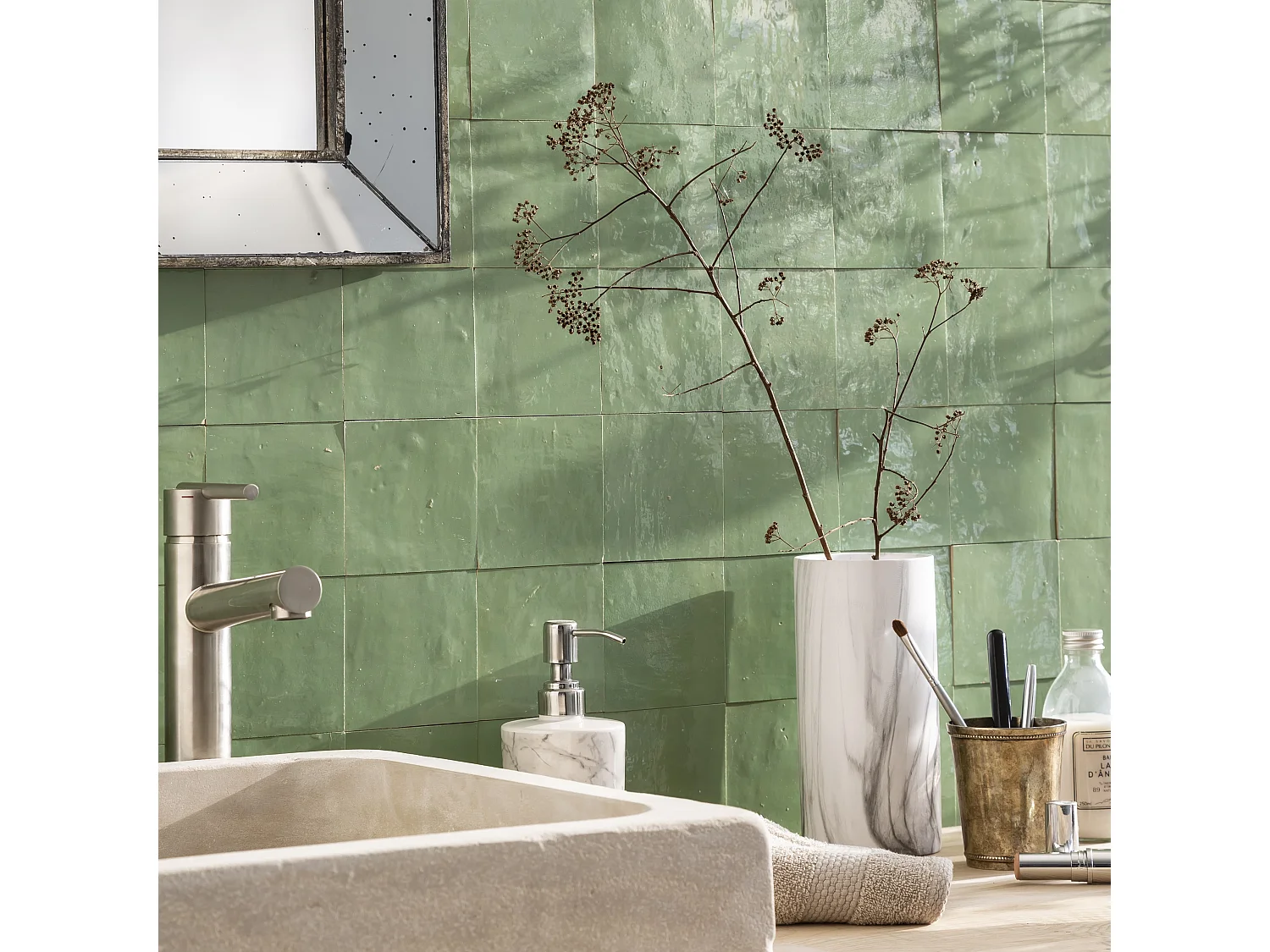 Carrelage Zellige Marocain Vert Amande 10x10 cm (vendu par 1 m²) - RO'MA NATURE