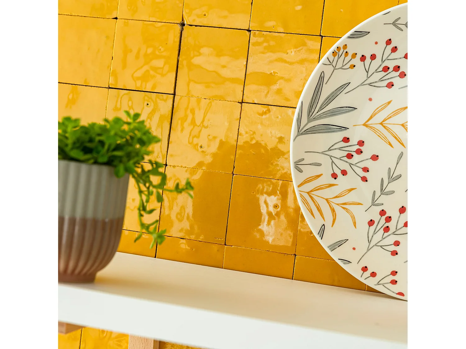 Carrelage Zellige Marocain Jaune Moutarde 5x5 cm  (vendu par plaque de 30x30 cm soit 0,09 m²) - RO'MA NATURE