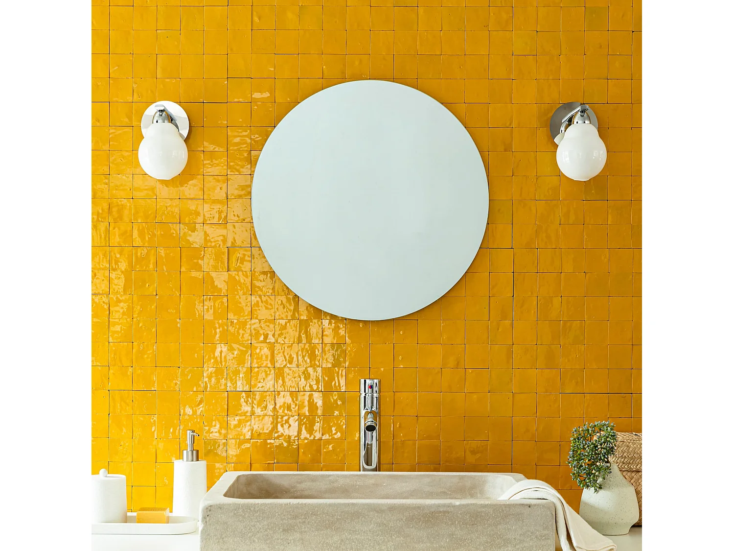 Carrelage Zellige Marocain Jaune Moutarde 5x5 cm  (vendu par plaque de 30x30 cm soit 0,09 m²) - RO'MA NATURE