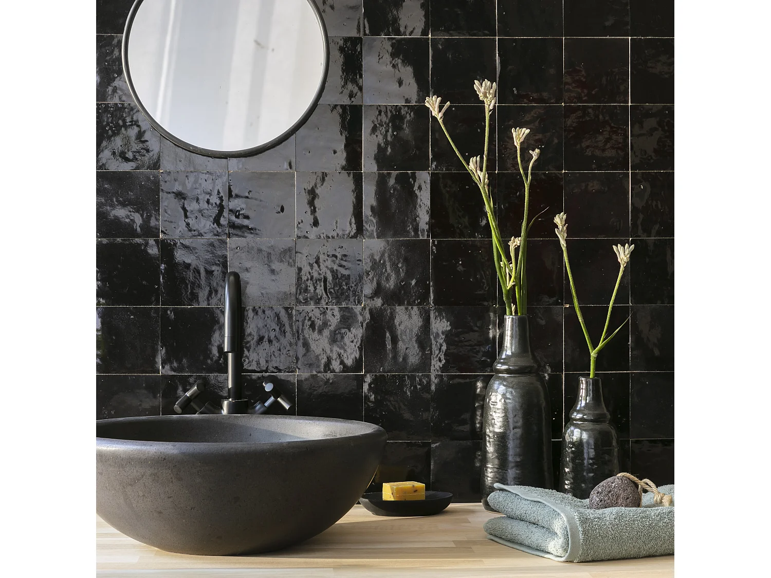 Carrelage Zellige Marocain Noir Intense 10x10 cm (vendu par 1 m²) - RO'MA NATURE