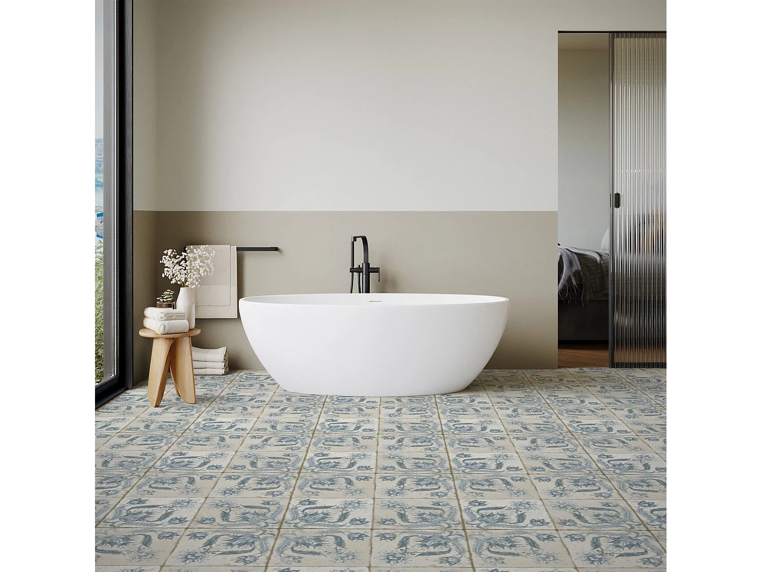 Carrelage Vintage Bleu Leptis 45x45x0,95 cm Camoria - Sol et mur intérieur (vendu par carton de 1 m²) - RO'MA CARRELAGE