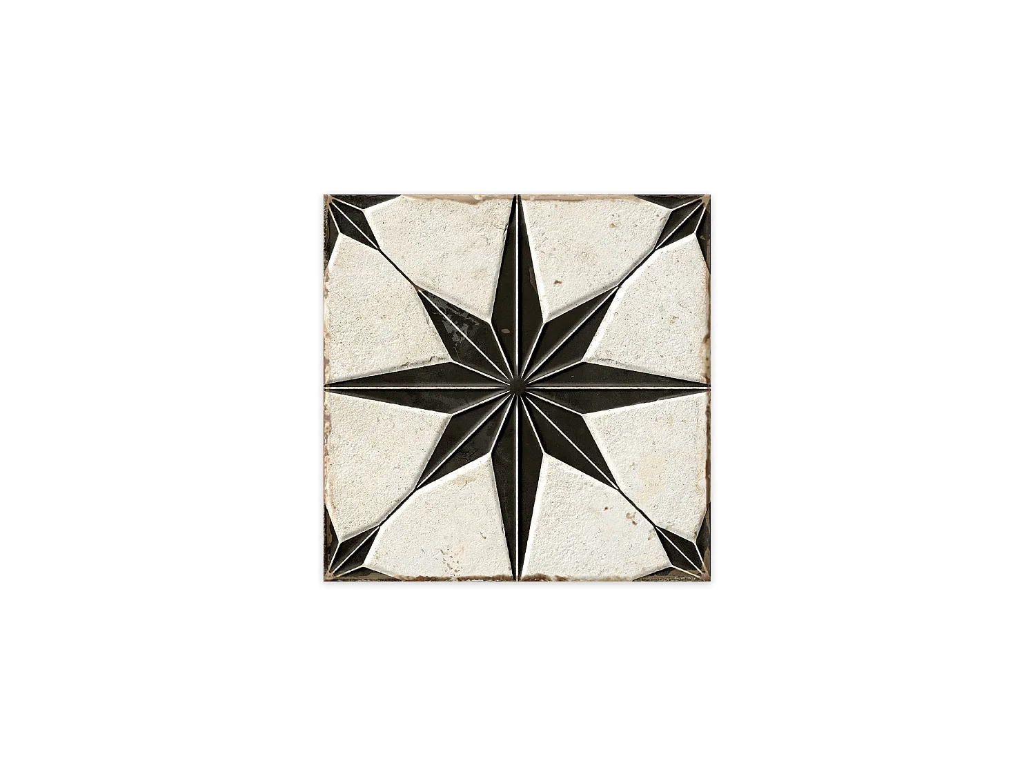 Carrelage Vintage effet Carreau ciment 3D Etoile Noire et Fond Blanc 22,3x22,3x0,9 cm Sparta - Sol et mur intérieur (vendu par carton de 0,65 m²) - RO'MA CARRELAGE