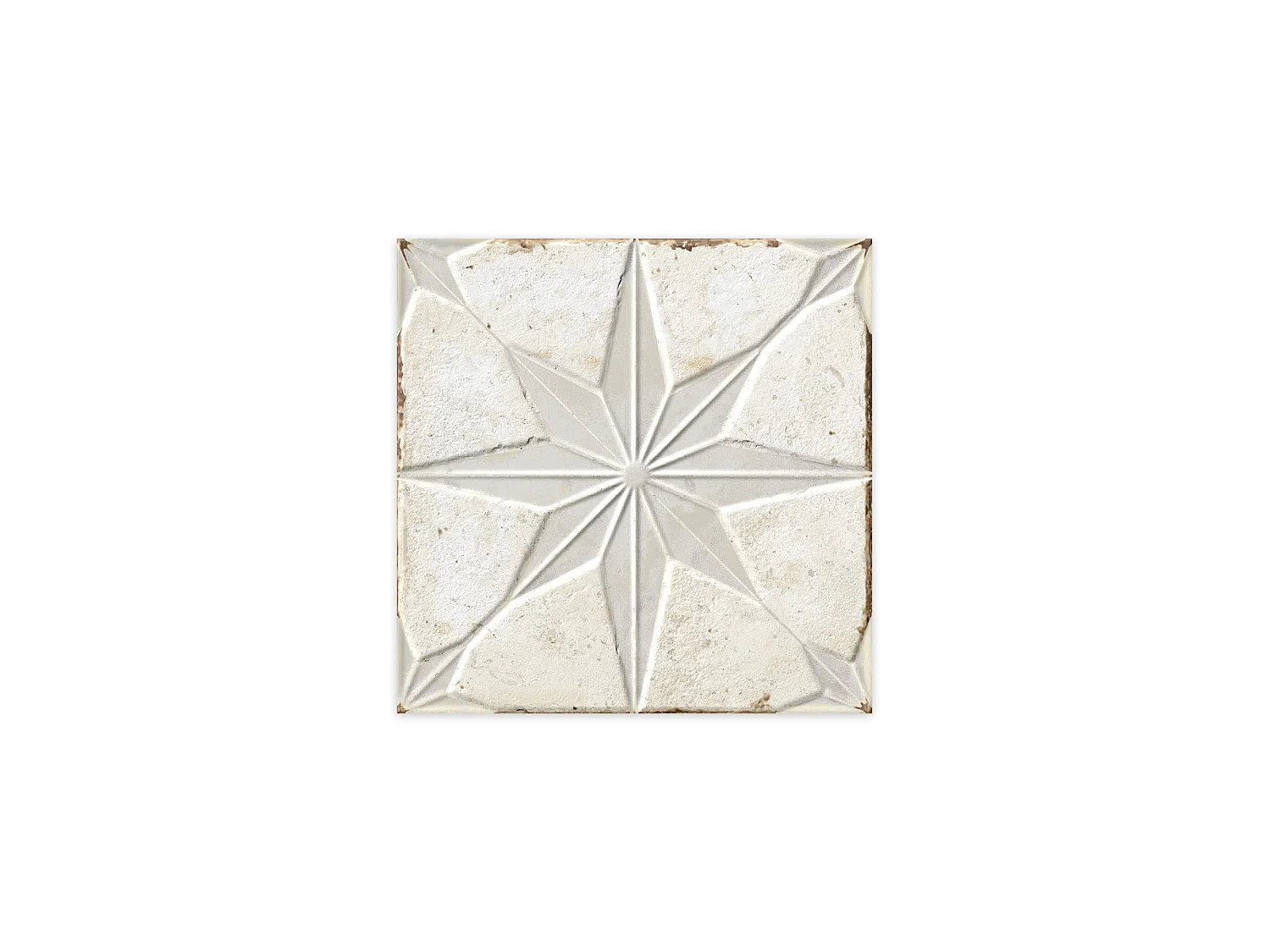 Carrelage Vintage effet Carreau ciment 3D Etoile Blanche et Fond Blanc 22,3x22,3x0,9 cm Sparta - Sol et mur intérieur (vendu par carton de 0,65 m²) - RO'MA CARRELAG