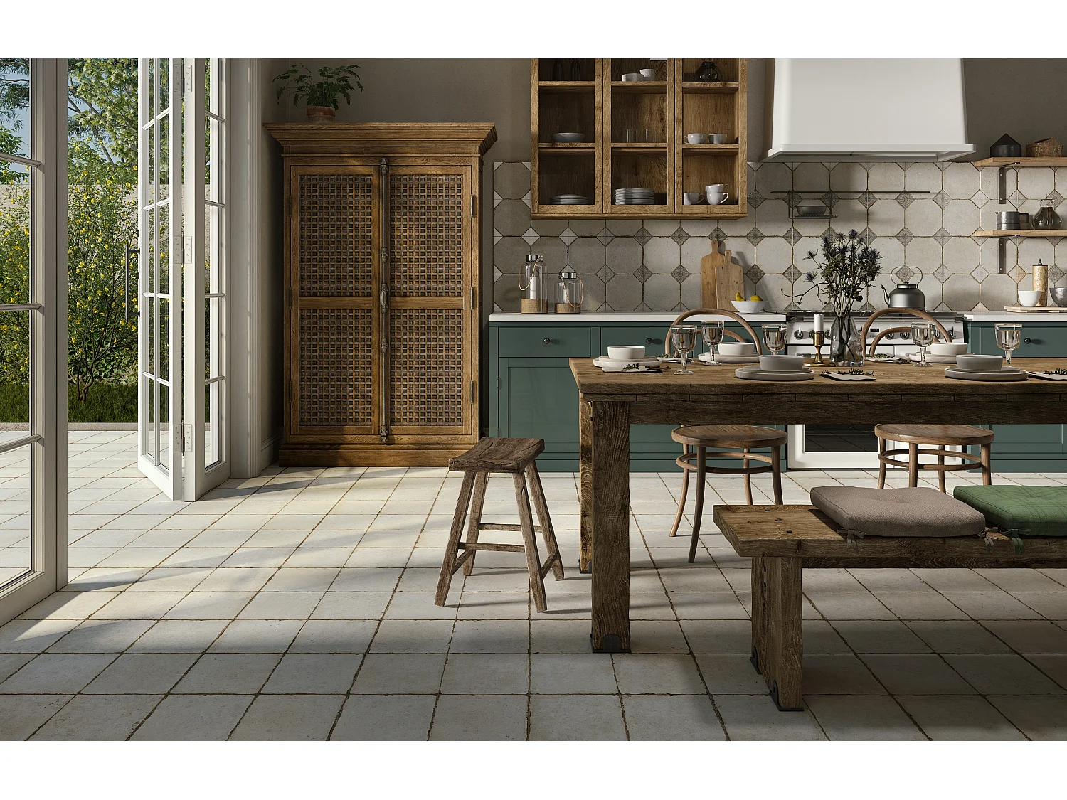 Carrelage Vintage effet Carreau ciment Blanc 45,2x45,2x0,95 cm In&Out Sparta - Sol et mur intérieur et Sol extérieur (vendu par carton de 1,02 m²) - RO'MA CARRELAGE