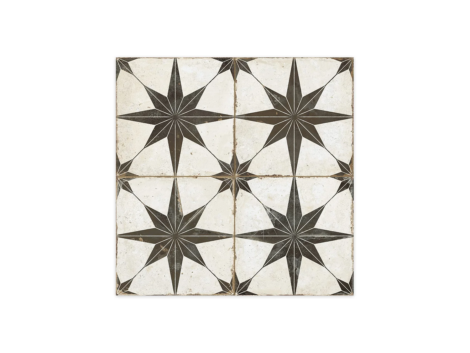 Carrelage Vintage effet Carreau ciment Etoile Noire et Fond Blanc 45,2x45,2x0,95 cm In&Out Sparta - Sol et mur intérieur et Sol extérieur (vendu par carton de 1,02