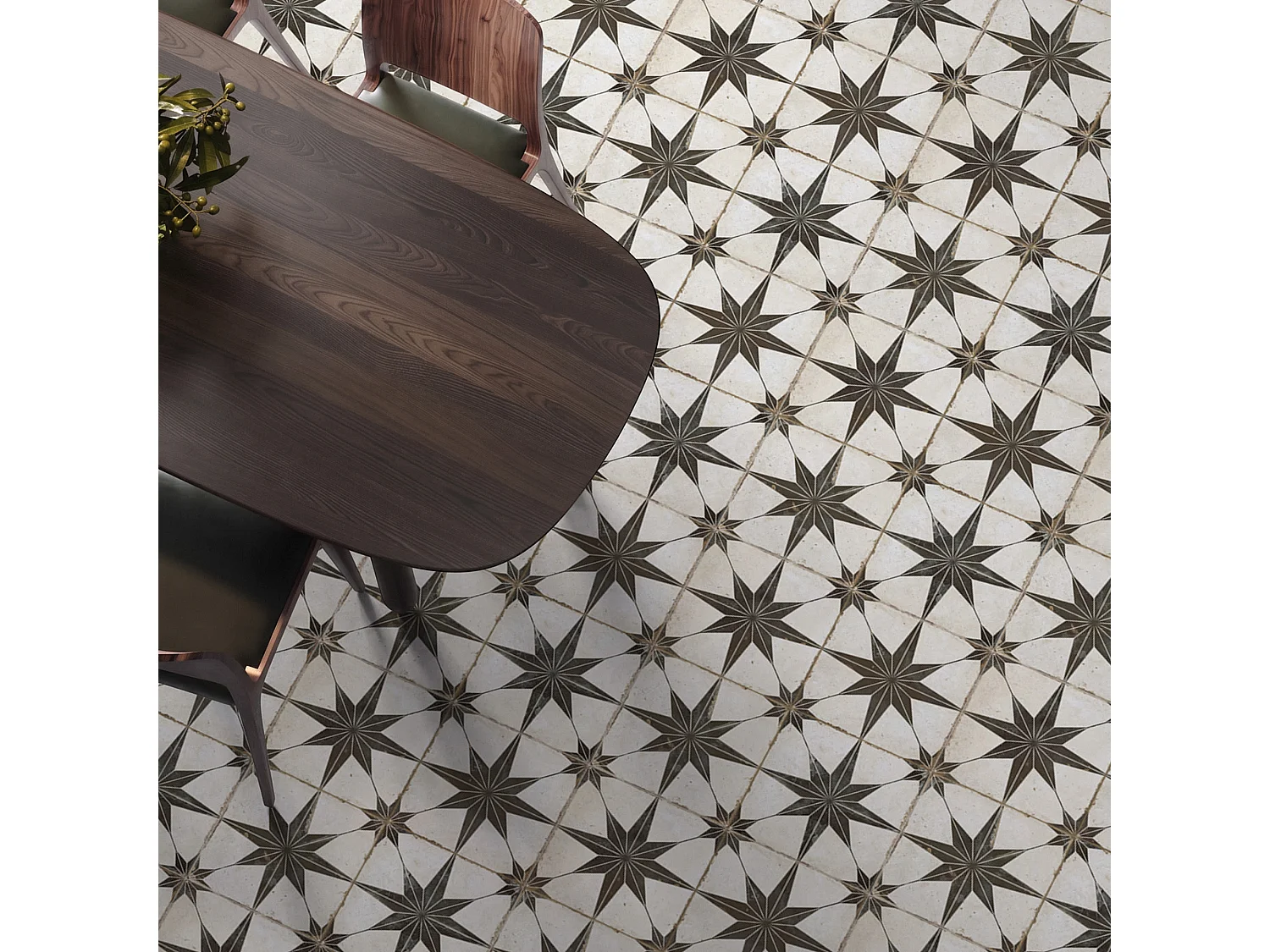 Carrelage Vintage effet Carreau ciment Etoile Noire et Fond Blanc 45,2x45,2x0,95 cm In&Out Sparta - Sol et mur intérieur et Sol extérieur (vendu par carton de 1,02
