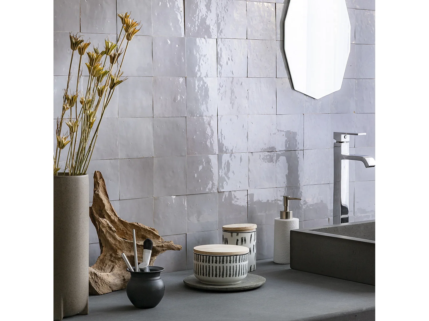 Carrelage Zellige Marocain Gris Clair 10x10 cm (vendu par 1 m²) - RO'MA NATURE