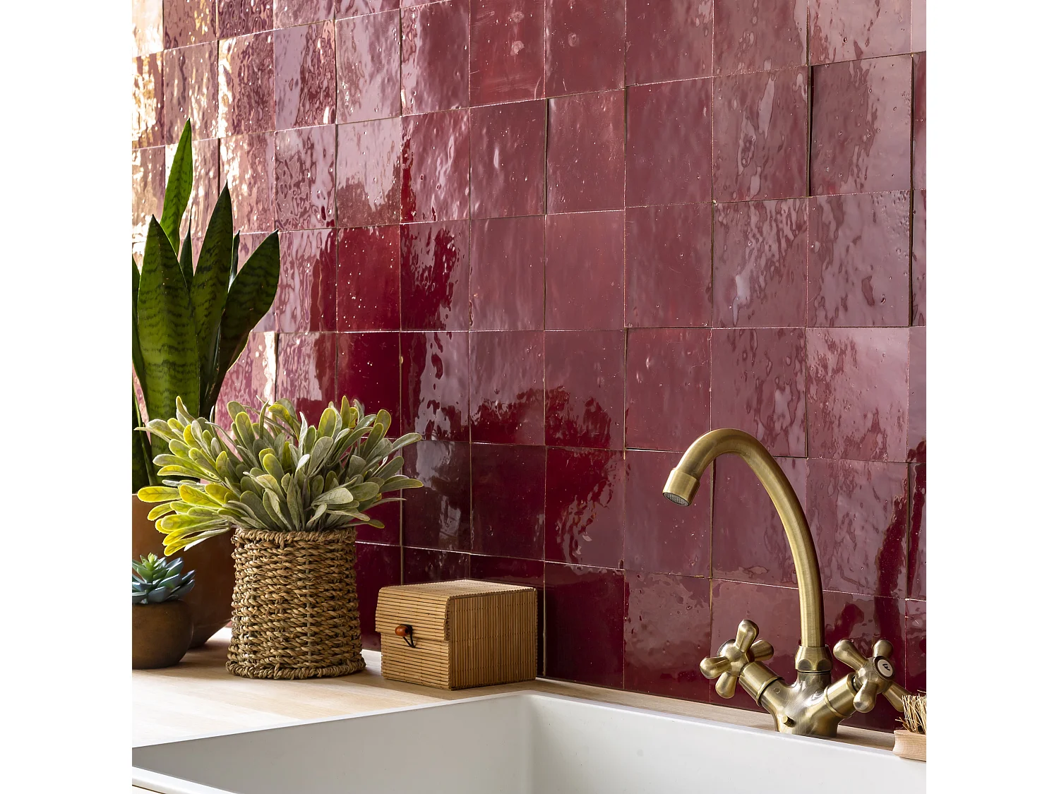 Carrelage Zellige Marocain Rouge Lie de vin 10x10 cm (vendu par 1 m²) - RO'MA NATURE