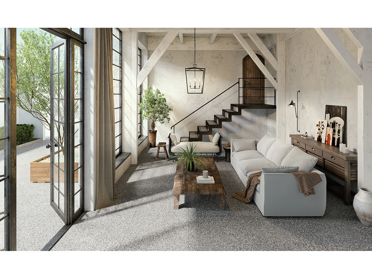 Carrelage Vintage effet Terrazzo Gris 90x90x0,9 cm Belrosa - Sol et mur intérieur et Sol extérieur (vendu par carton de 1,62 m²) - RO'MA CARRELAGE