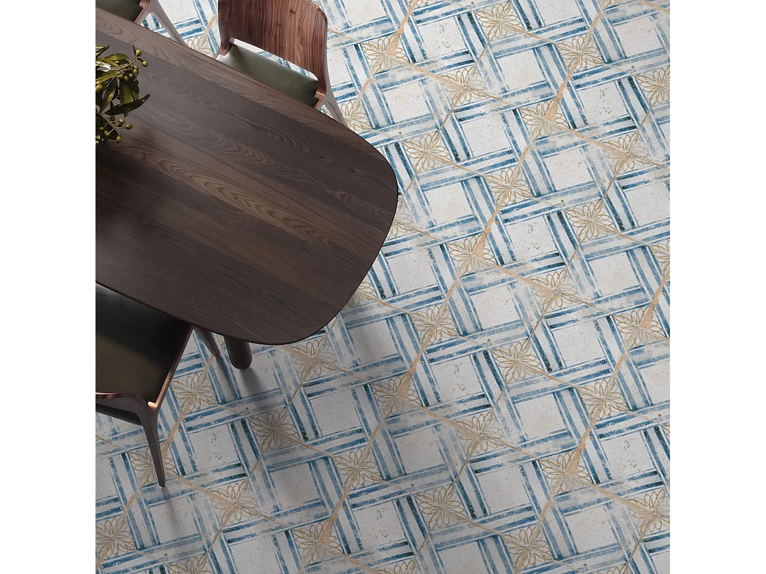 Carrelage Vintage effet Carreau ciment Bleu Numantia 45x45x0,95 cm Orlena - Sol et mur intérieur (vendu par carton de 1 m²) - RO'MA CARRELAGE